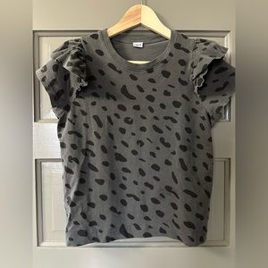 Clare V leopard print ruffle shoulder tee